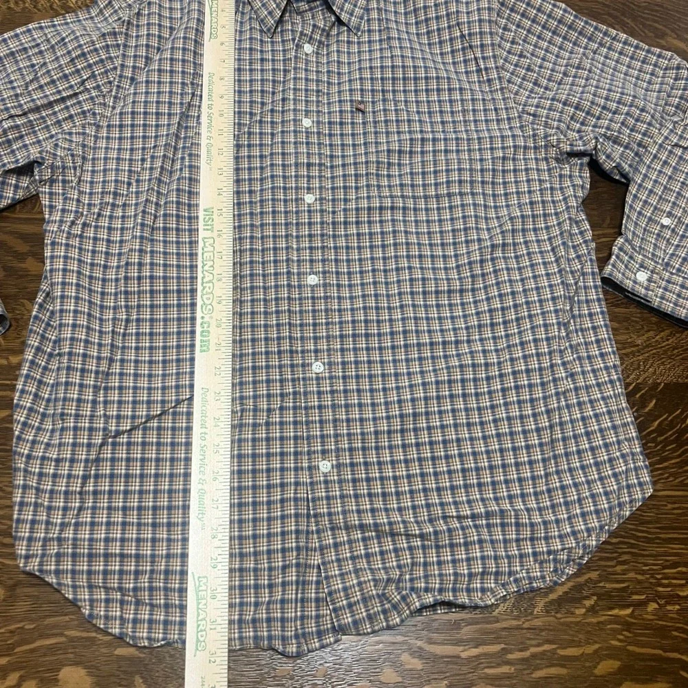 Ralph Lauren Polo Jeans Co Shirt Mens XL Blue Tan Plaid Cotton Button Down
